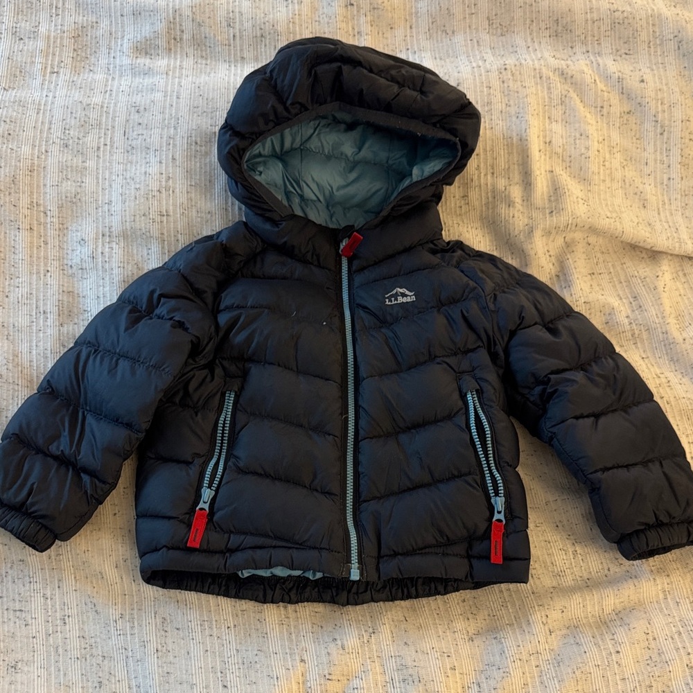 L.L. Bean Kids' Navy Puffer Jacket with Red Accents